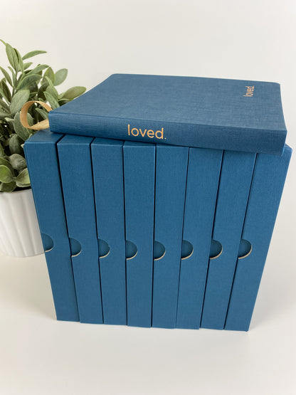 Each journal comes in a custom coordinating box for protected storage.